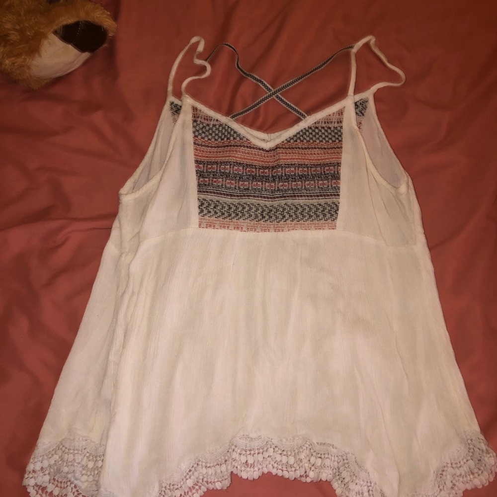 patterned tank top with crocheted bottom